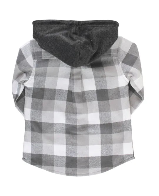 Smoky Gray Plaid Hooded Button Down Shirt  - Doodlebug's Children's Boutique