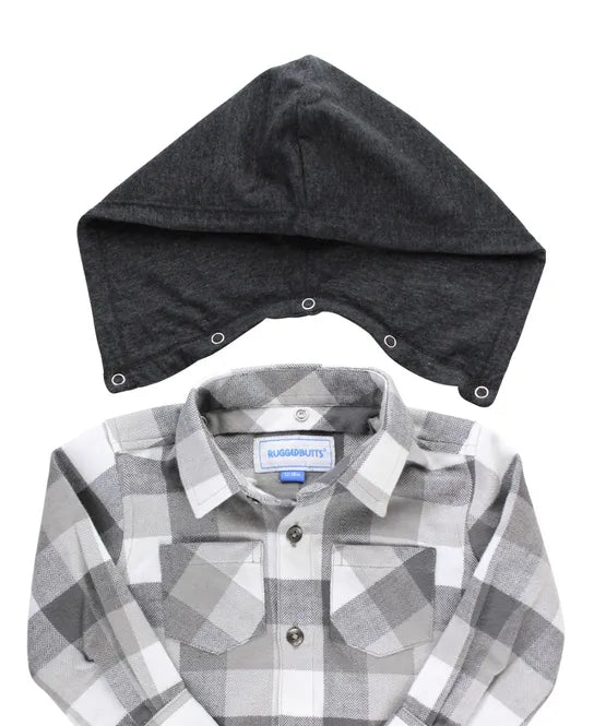 Smoky Gray Plaid Hooded Button Down Shirt  - Doodlebug's Children's Boutique