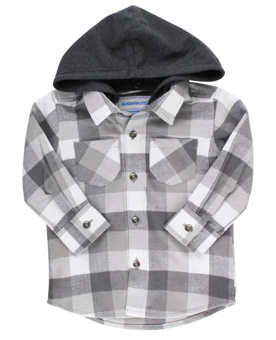 Smoky Gray Plaid Hooded Button Down Shirt  - Doodlebug's Children's Boutique