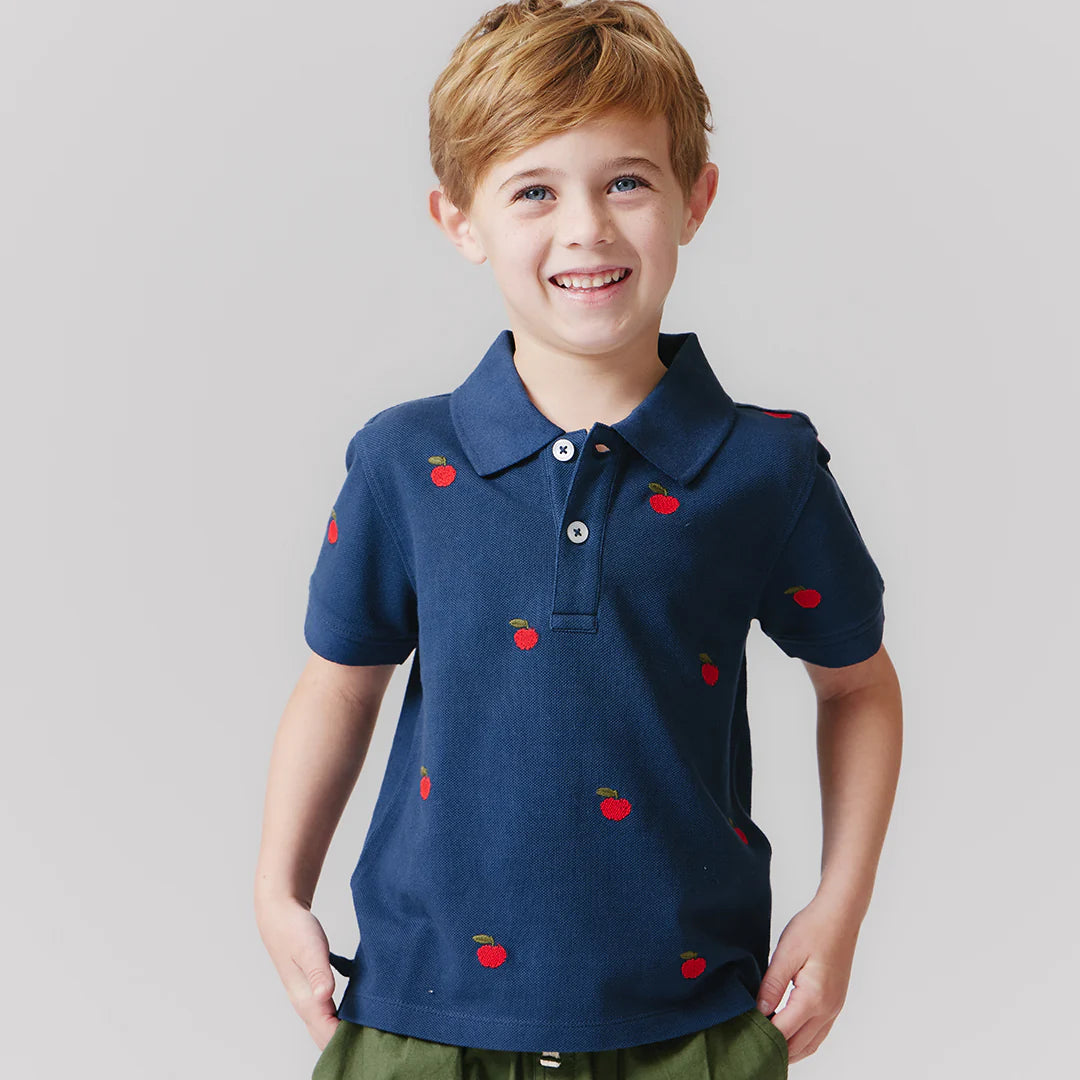 Alec Shirt in Apples Embroidery  - Doodlebug's Children's Boutique