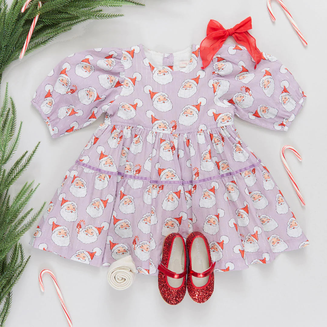 Maribelle Dress in Lavender Santas  - Doodlebug's Children's Boutique