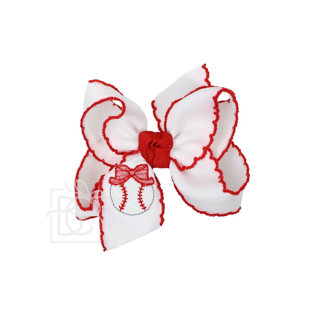 Embroidered Baseball Crochet Edge Bow - Doodlebug's Children's Boutique