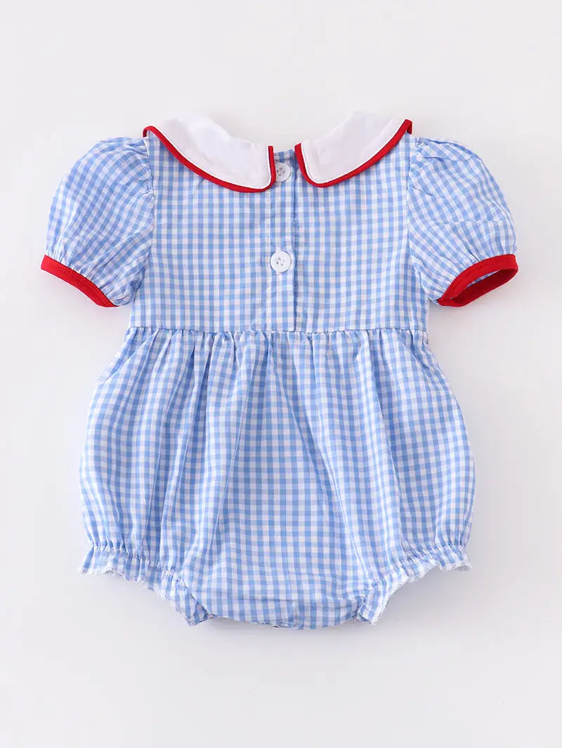 Flag Patriotic Embroidery Plaid Baby Girl Romper  - Doodlebug's Children's Boutique