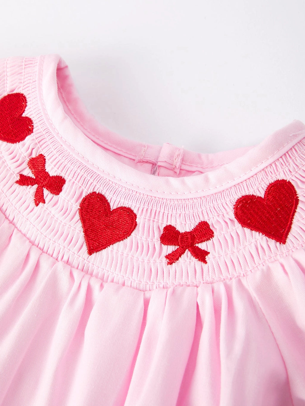 Heart & Bow Embroidered Smocked Bubble - Doodlebug's Children's Boutique