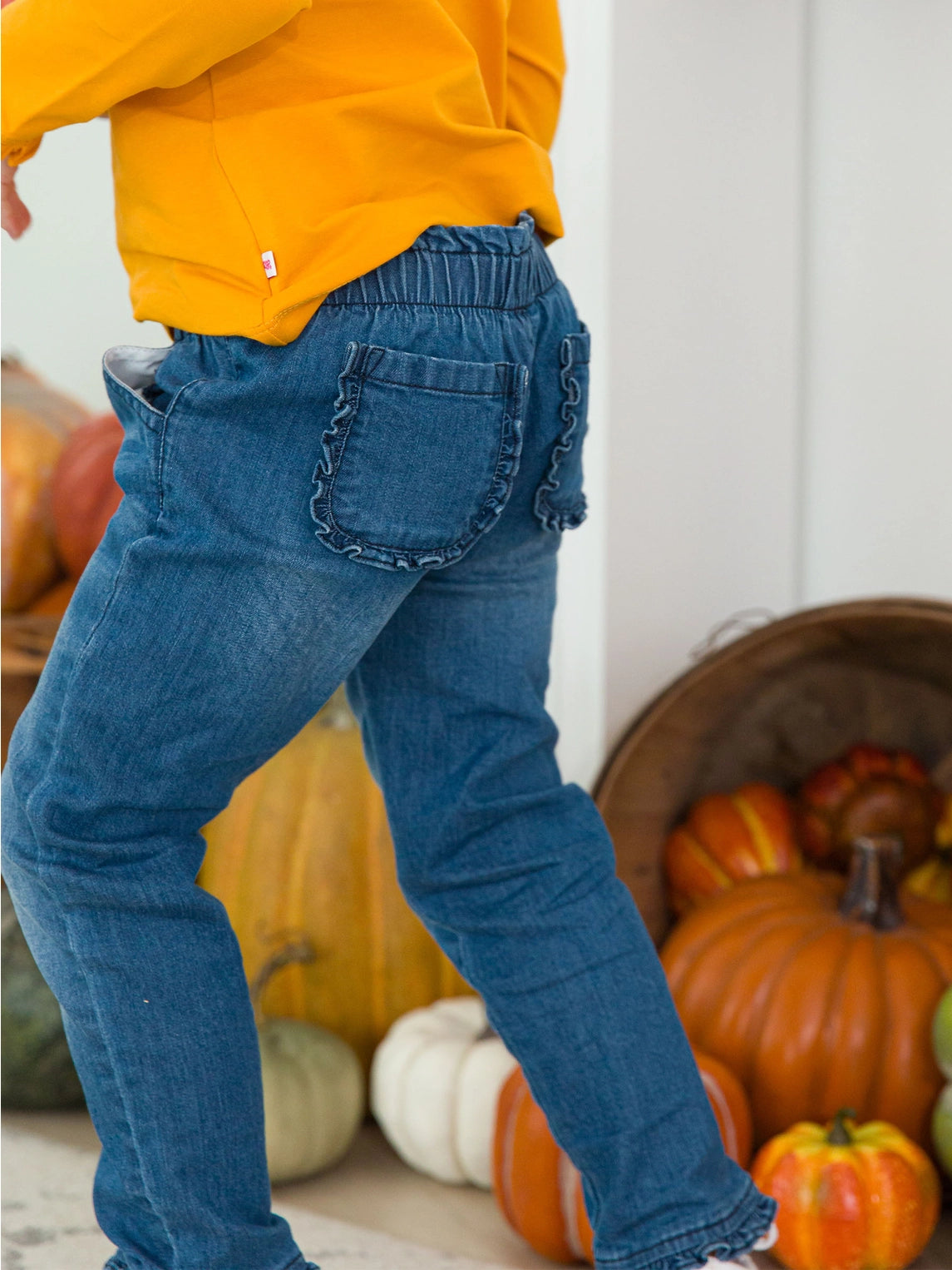 Medium Wash Stretch Ruffle Jeans