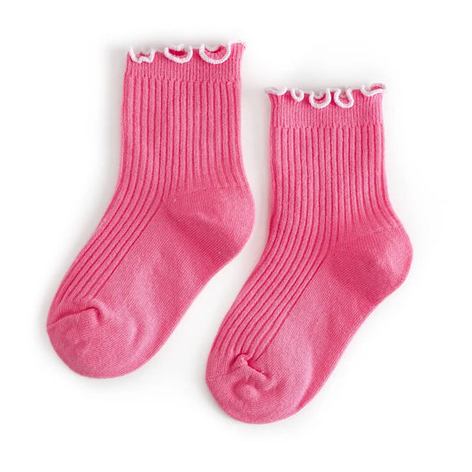 Ribbed Lettuce Trim Midi Socks in Taffy - Doodlebug's Children's Boutique