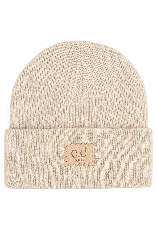 Beige Classic Ribbed Kids Beanie