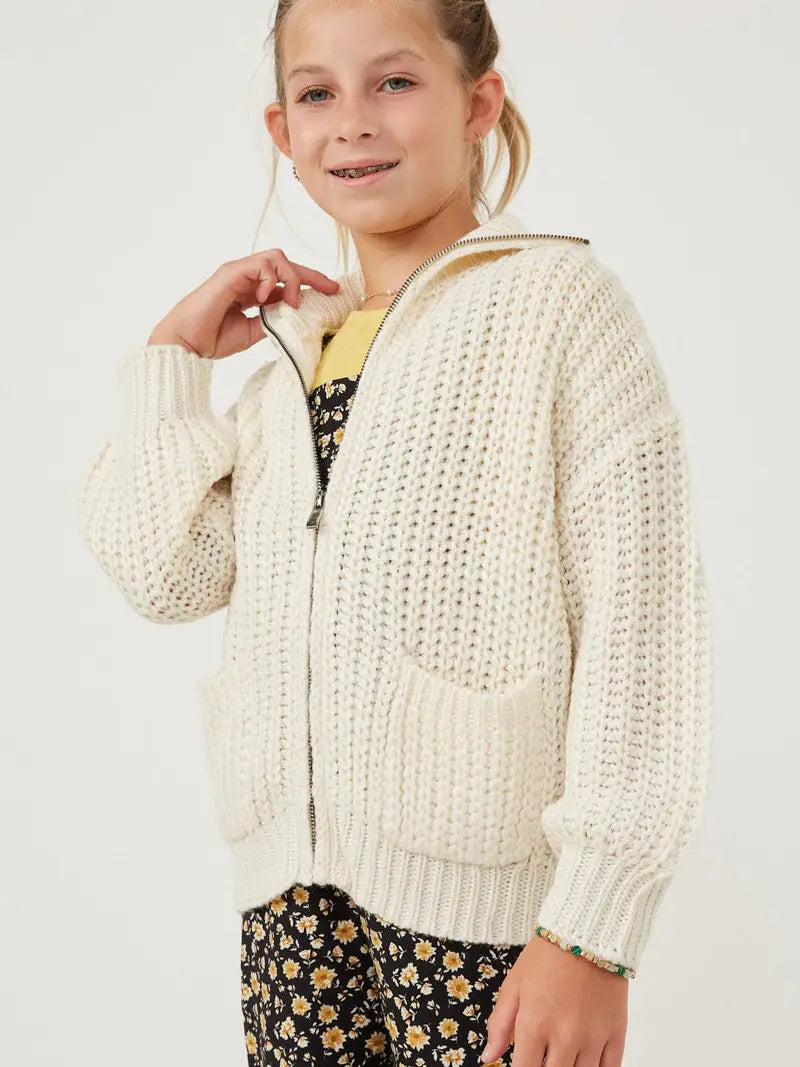 Cream Zip-Up Knit Cardigan