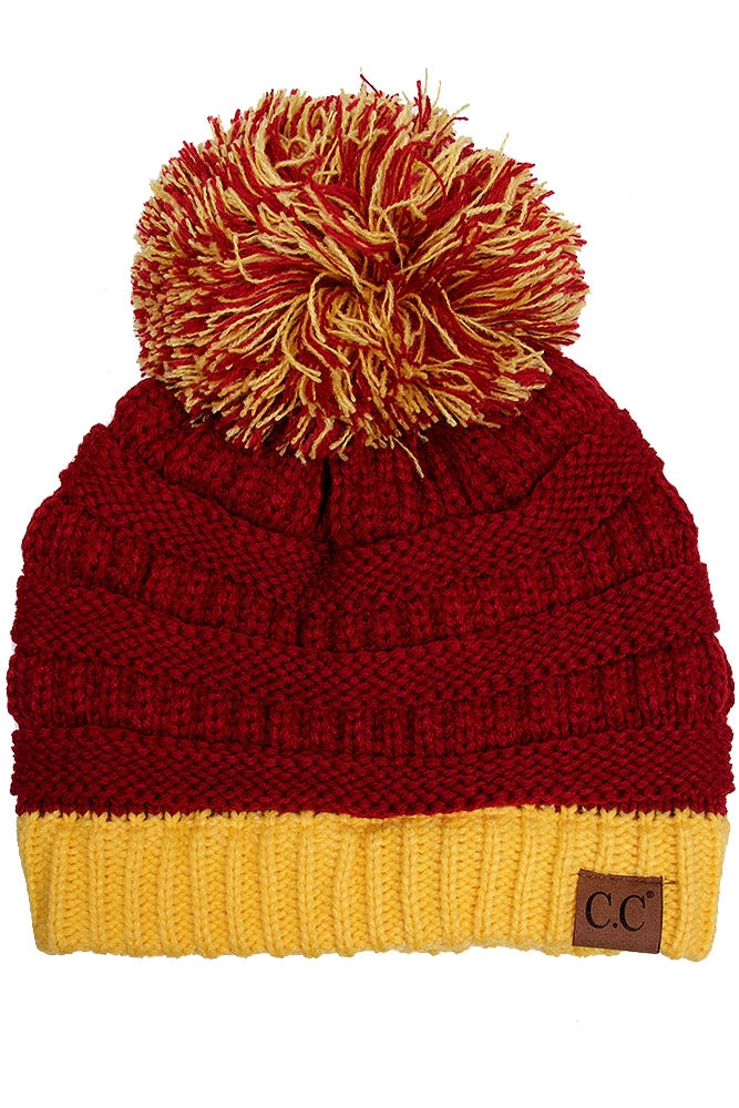Maroon & Gold Pom Beanie - Doodlebug's Children's Boutique