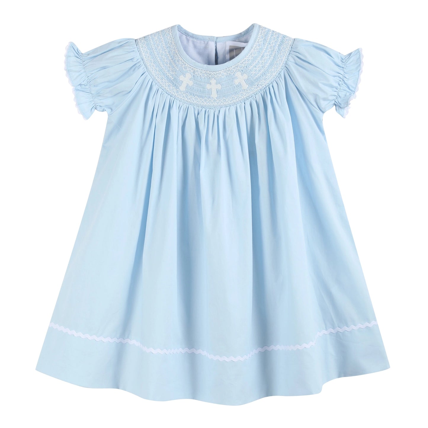 Light Blue Crosses Smocked Bishop Dress - Doodlebug's Children's Boutique