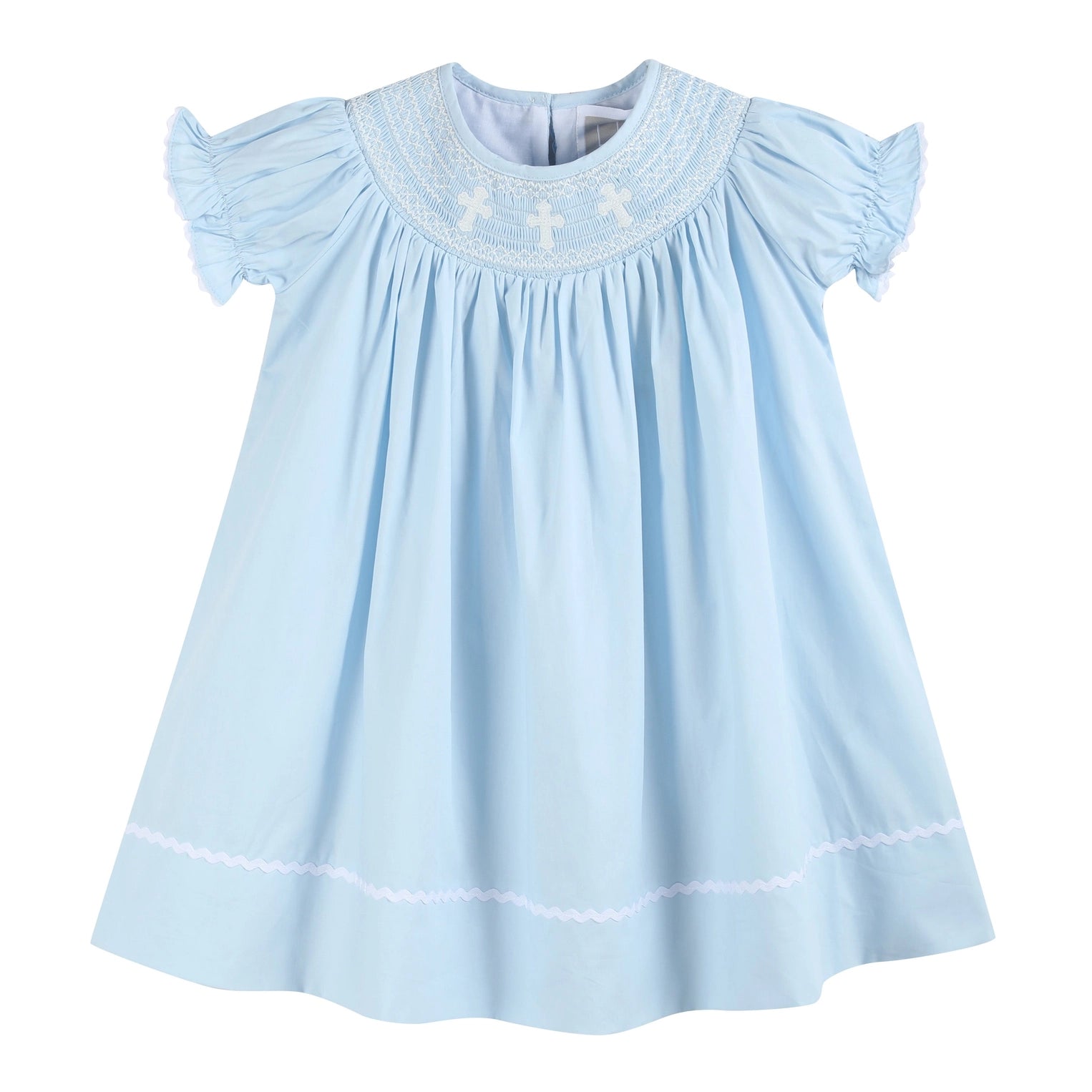 Light Blue Crosses Smocked Bishop Dress - Doodlebug's Children's Boutique