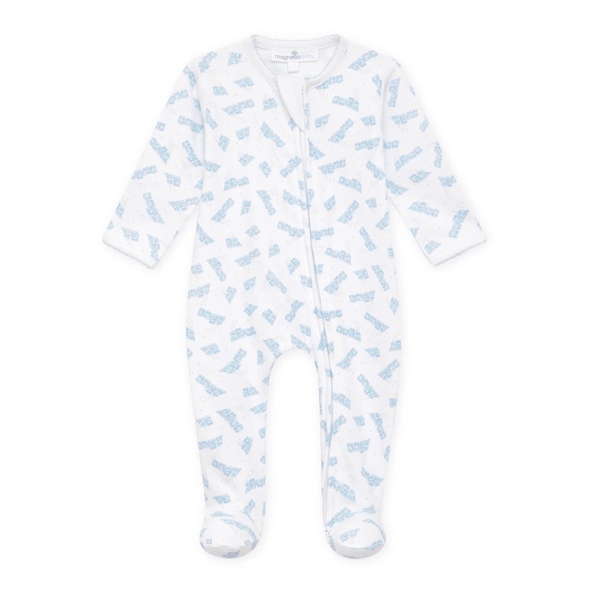 Choo Choo Train Embroidered Zip Footie - Doodlebug's Children's Boutique