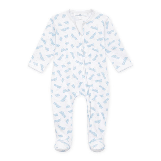 Choo Choo Train Embroidered Zip Footie - Doodlebug's Children's Boutique
