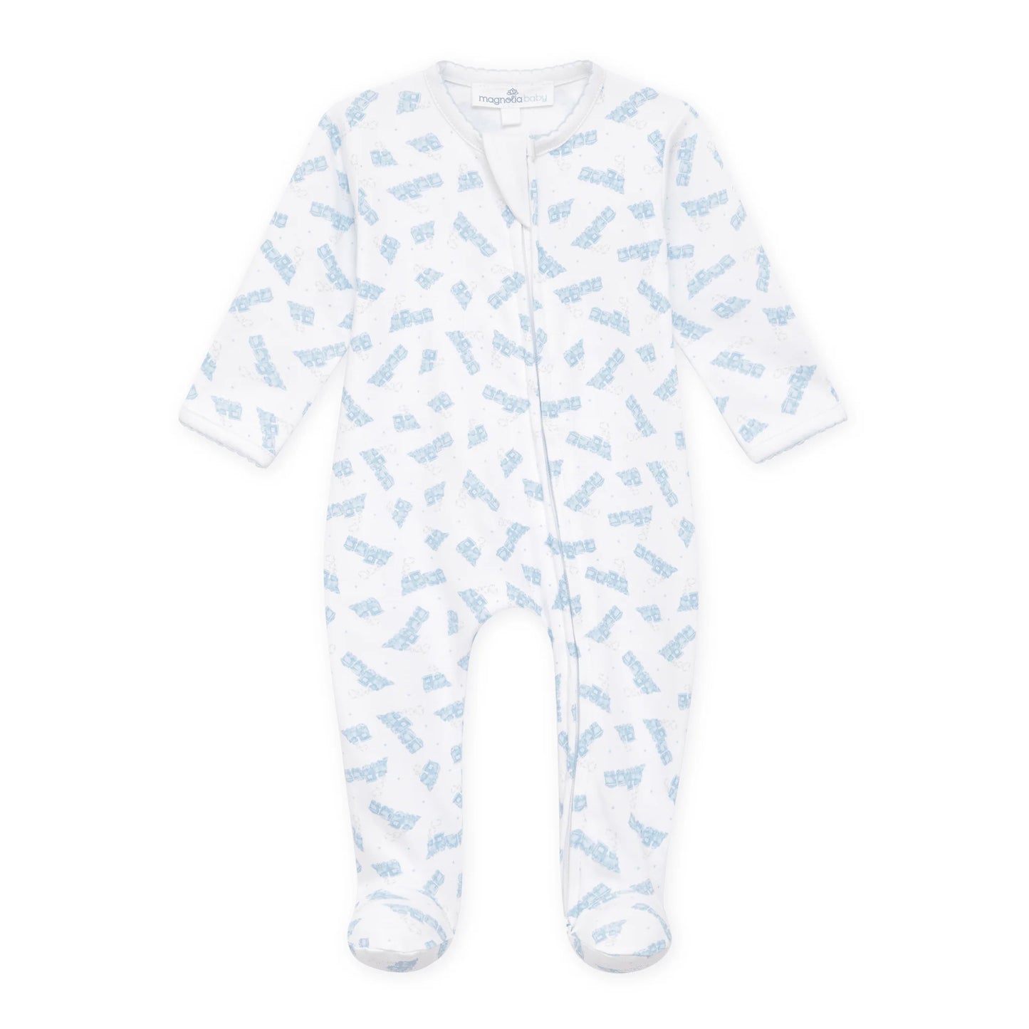Choo Choo Train Embroidered Zip Footie - Doodlebug's Children's Boutique