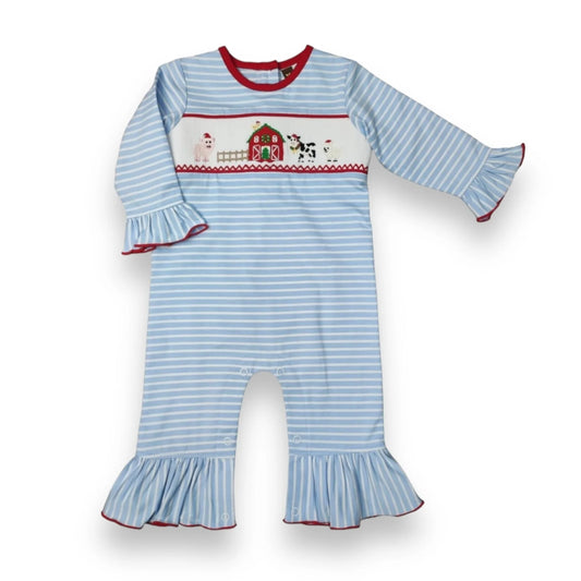 Christmas on the Farm Ruffle Romper  - Doodlebug's Children's Boutique