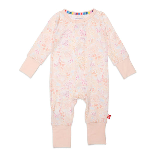 Coral Floral Modal Magnetic Coverall  - Doodlebug's Children's Boutique