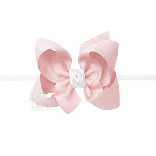 Nylon Headband with Large Bow in Light Pink & White - Doodlebug's Children's Boutique