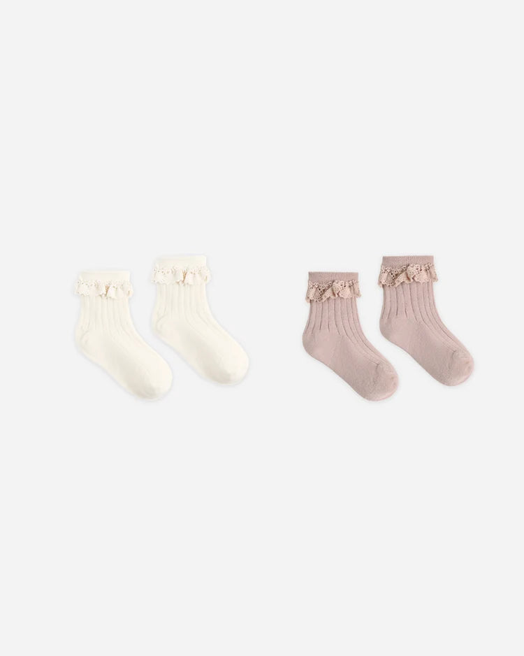 Lace Trim Socks in Rosewood & Natural