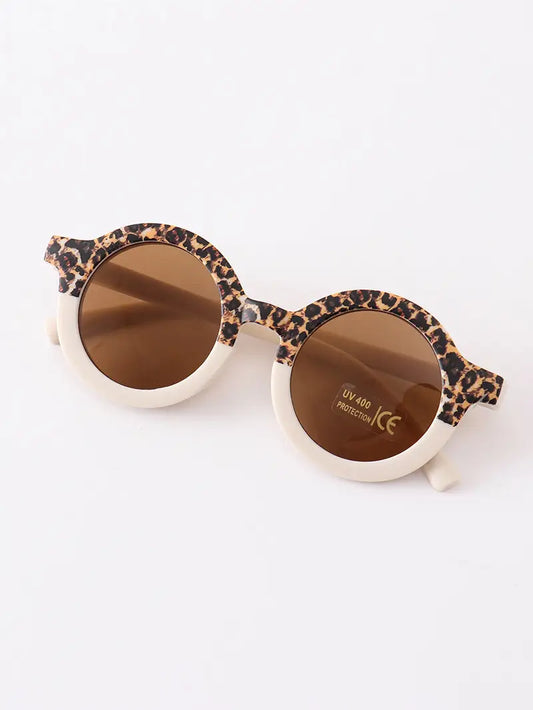 Cream Leopard Round Sunglasses  - Doodlebug's Children's Boutique
