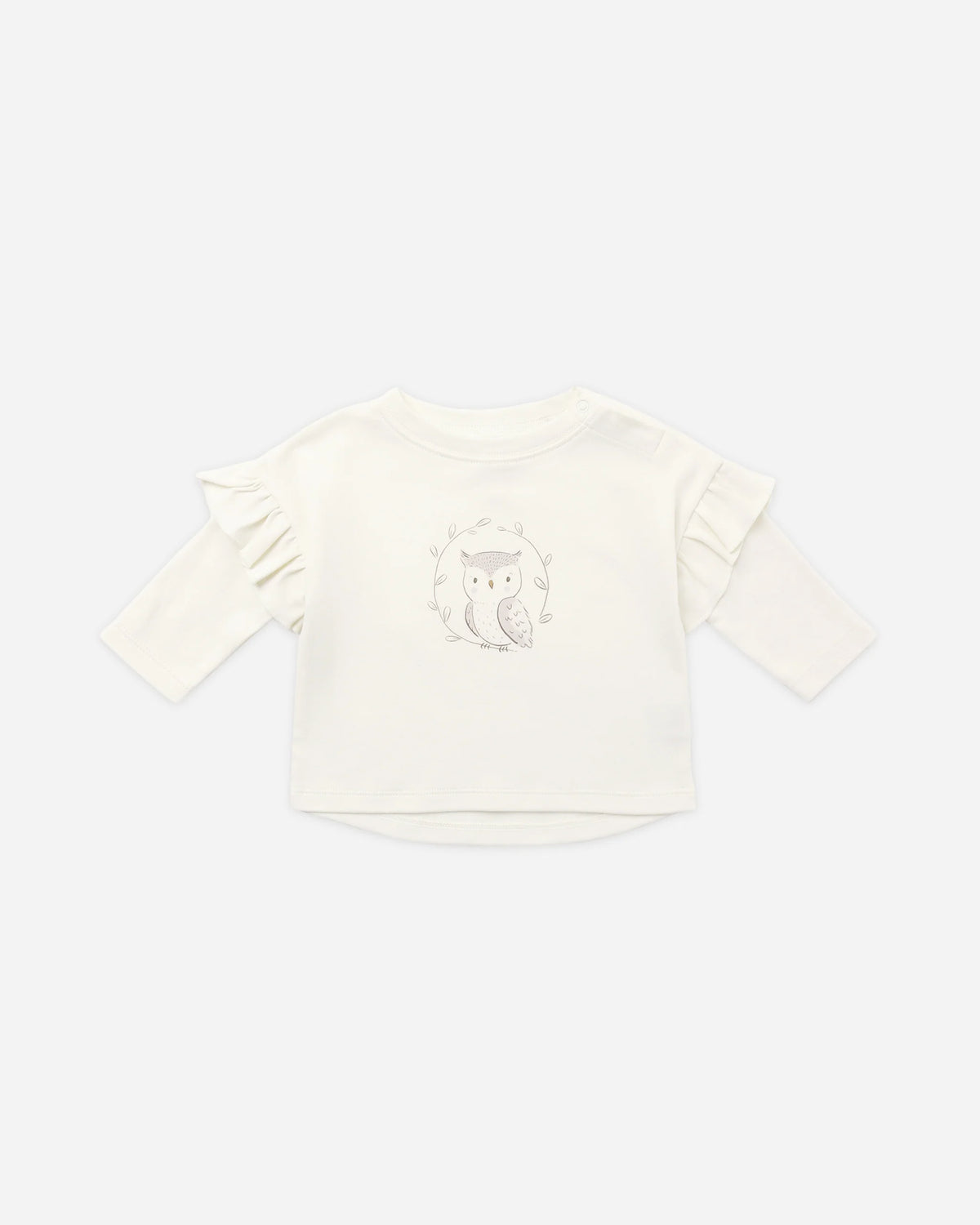 Ruffle Long Sleeve Tee in Baby Owl - Doodlebug's Children's Boutique