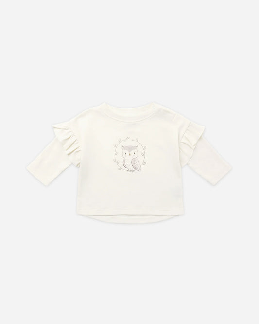 Ruffle Long Sleeve Tee in Baby Owl - Doodlebug's Children's Boutique