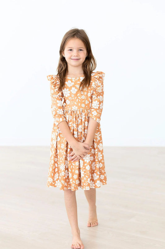 Golden Blooms Ruffle Twirl Dress  - Doodlebug's Children's Boutique