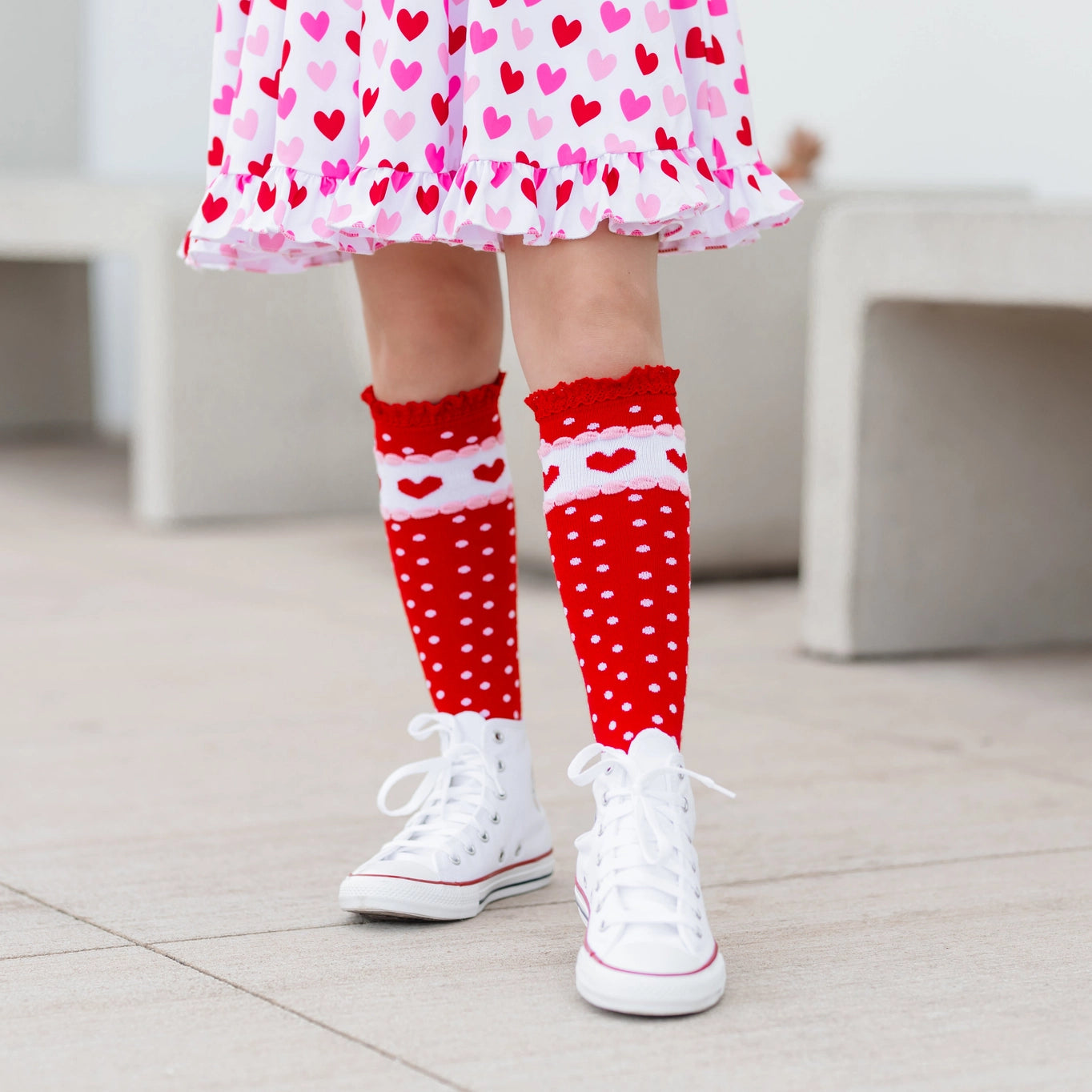 Lace Top Knee Highs in Be Mine - Doodlebug's Children's Boutique