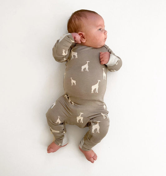 Convertible Pajama in Giraffe Maple  - Doodlebug's Children's Boutique