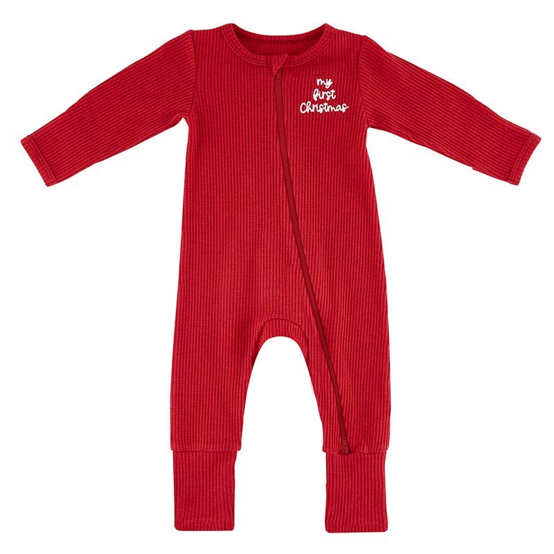 My First Christmas Waffle Knit Cozy Romper - Doodlebug's Children's Boutique