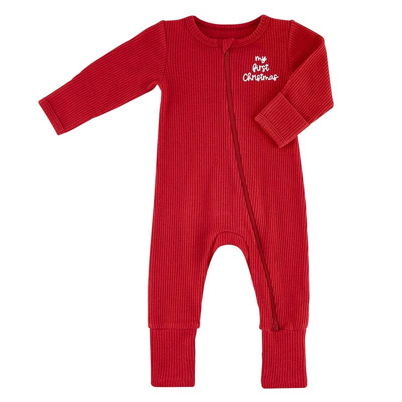 My First Christmas Waffle Knit Cozy Romper - Doodlebug's Children's Boutique