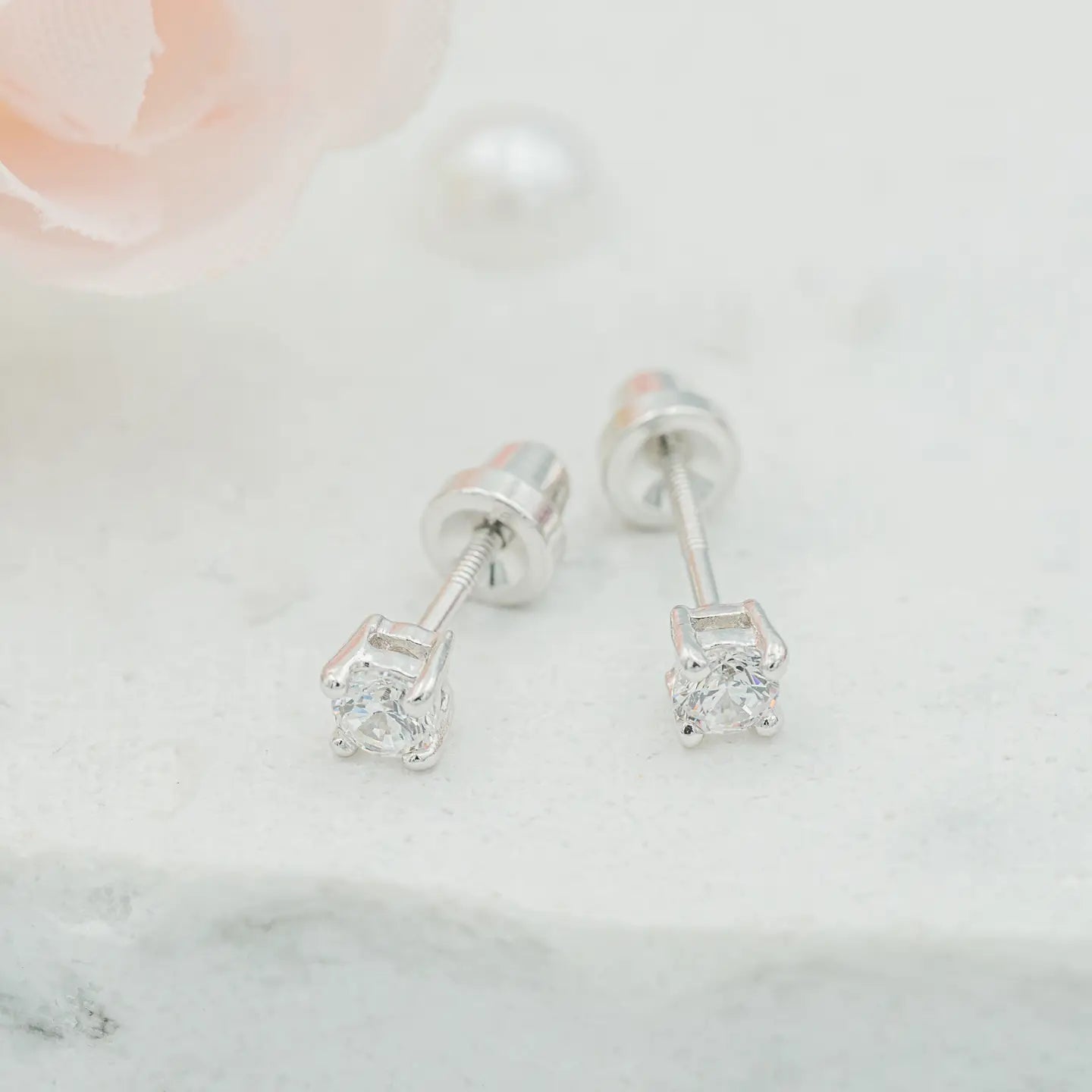 Sterling Silver Cubic Zirconia Screw-Back Earrings - Doodlebug's Children's Boutique