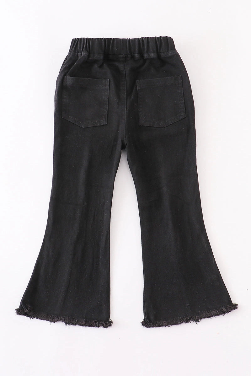 Open Front Flare Black Denim Jeans  - Doodlebug's Children's Boutique