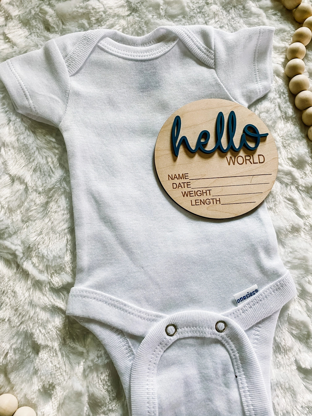 Hello World Navy Wood Stat Plaque  - Doodlebug's Children's Boutique