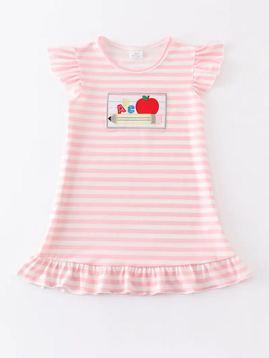 Pink Stripe Pencil Applique Dress  - Doodlebug's Children's Boutique