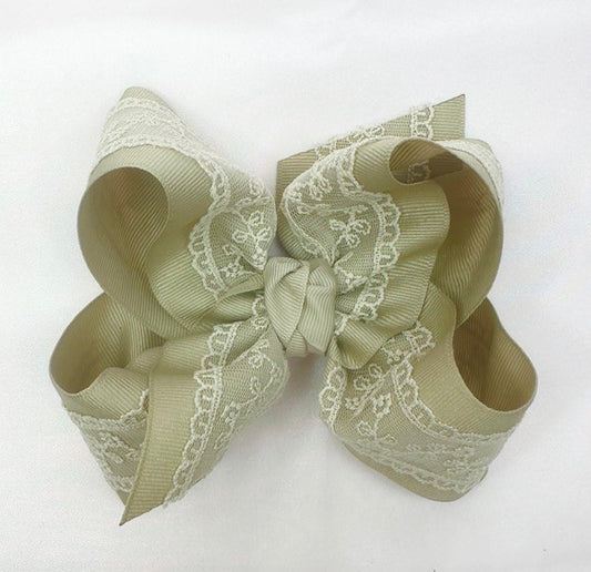 Large Layered Lace Bow in Oatmeal - Doodlebug's Children's Boutique