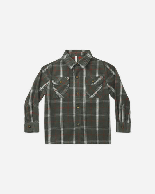 Pocketed Flannel Shirt in Holiday Plaid
