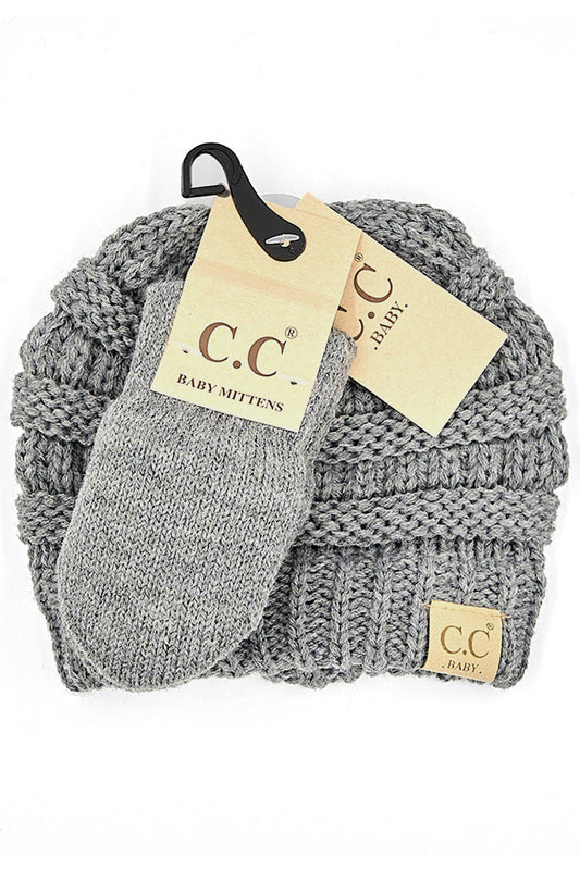 Light Melange Grey Ribbed Baby Beanie and Mittens Set - Doodlebug's Children's Boutique