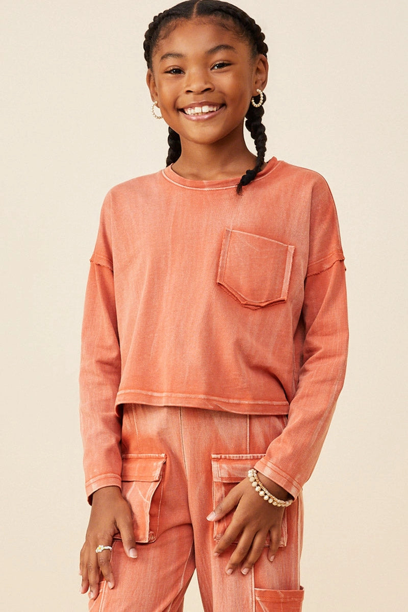 Rust Washed Pocket Long Sleeve Top