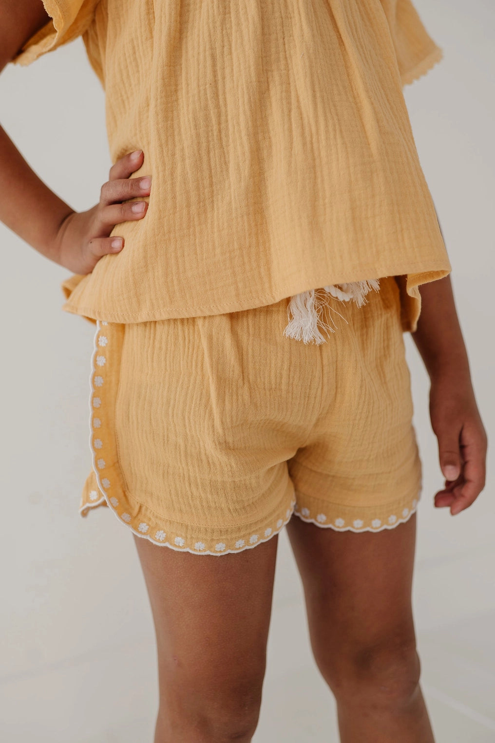 Golden Sunshine Embroidery Shorts - Doodlebug's Children's Boutique