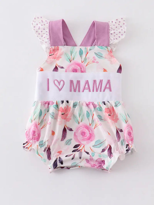 Purple Floral I love MAMA Embroidery Romper  - Doodlebug's Children's Boutique