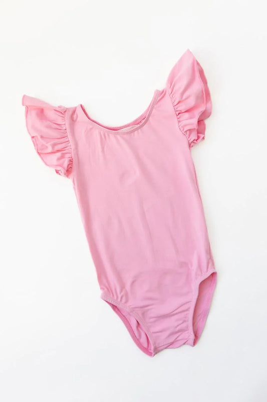 Bubblegum Pink Flutter Sleeve Leotard  - Doodlebug's Children's Boutique