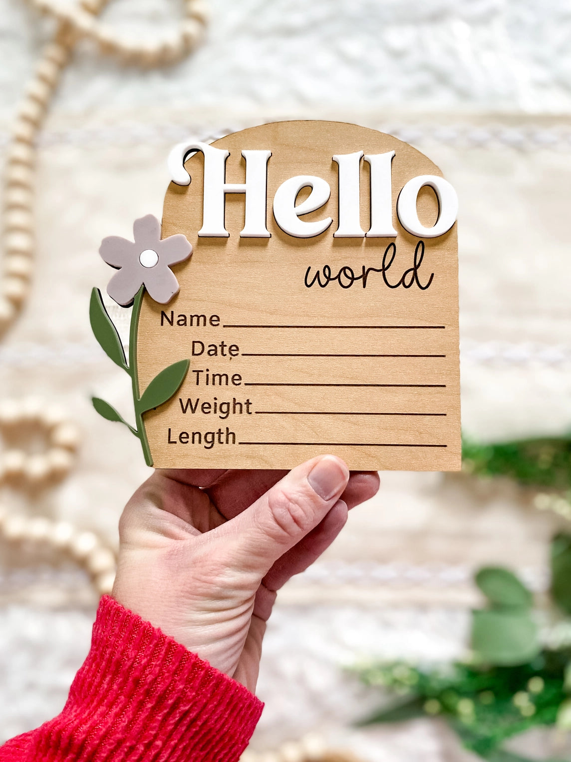 Lavender Flower Hello World Wood Stat Plaque - Doodlebug's Children's Boutique