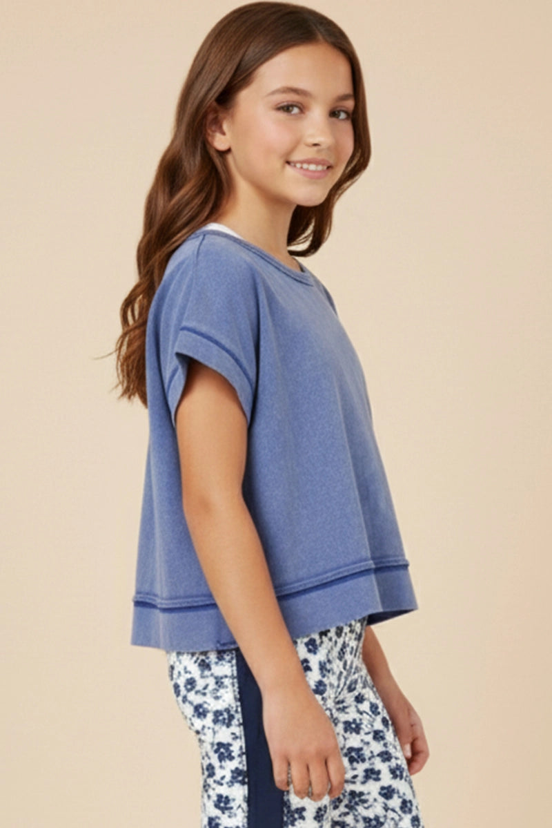 Blue Open Tulip Back Washed Knit Tee - Doodlebug's Children's Boutique
