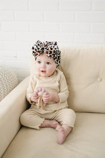 Velvet Turban with Bow in Cheetah  - Doodlebug's Children's Boutique