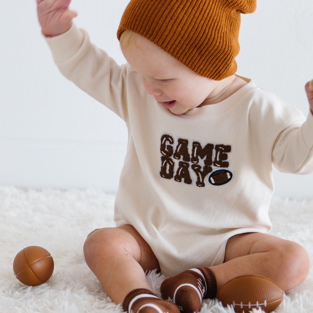 Game Day Patch Long Sleeve Romper  - Doodlebug's Children's Boutique