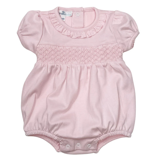 Solid Pink Smocked Bubble - Doodlebug's Children's Boutique