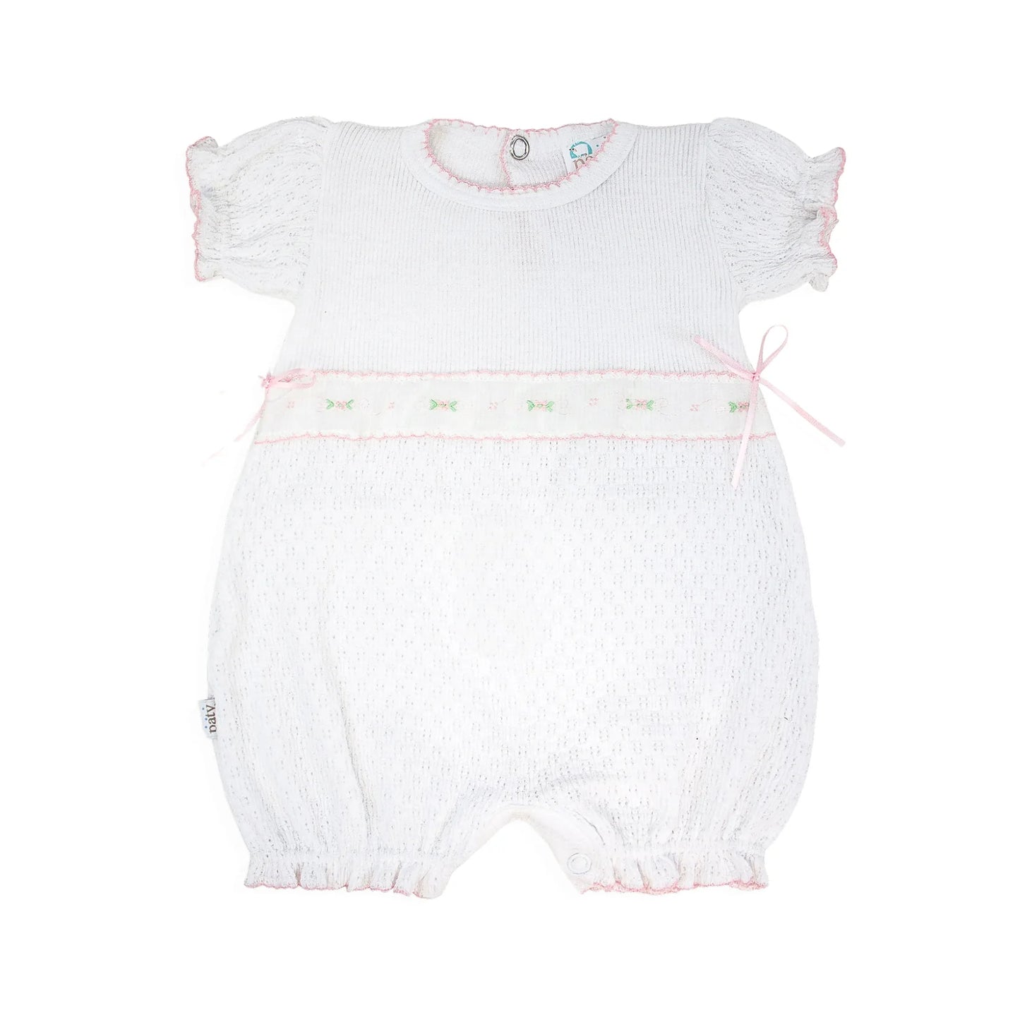 Knit Ruffle Hem Bubble with Swiss Embroidered Trim