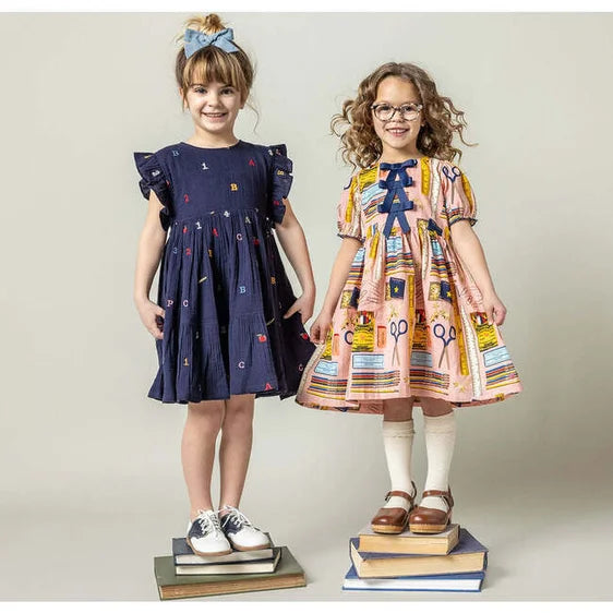 Kit Dress in Alphabet Embroidery  - Doodlebug's Children's Boutique
