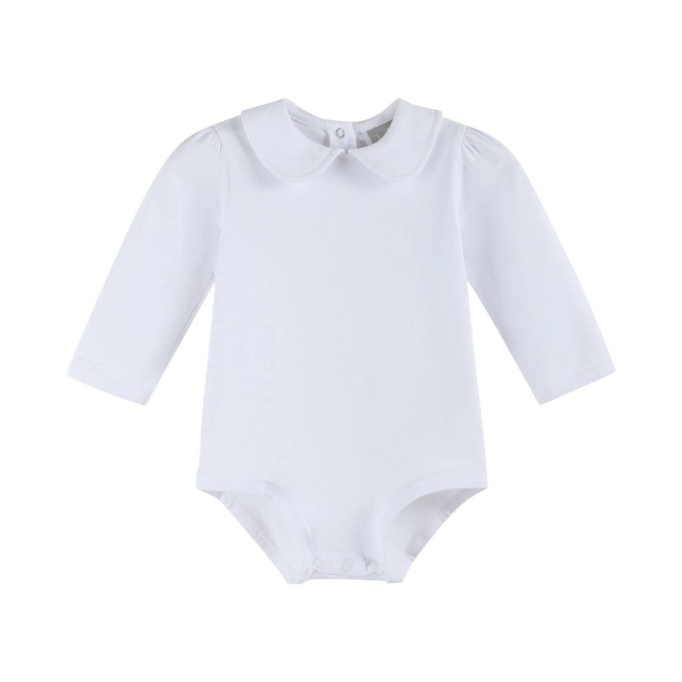 White Collared Long Sleeve Bodysuit  - Doodlebug's Children's Boutique