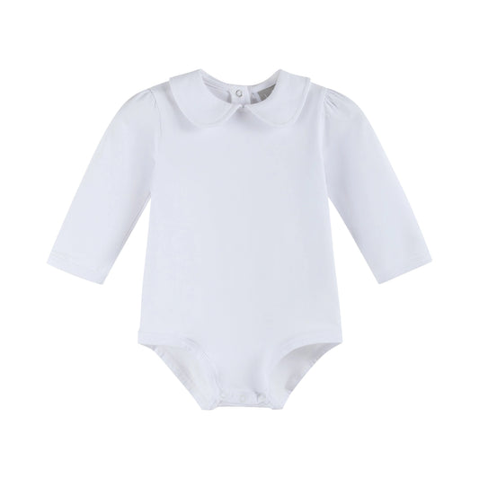 White Collared Long Sleeve Bodysuit  - Doodlebug's Children's Boutique